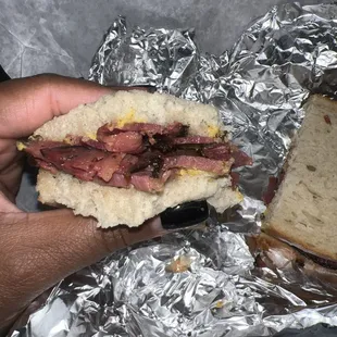 2 bites in and I&apos;m almost done.  Pastrami Sandwich. Great taste. Crazy small portion.