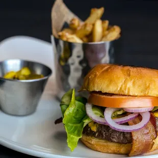 a burger and fries