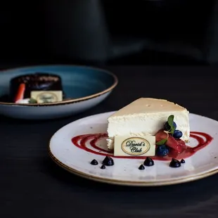 a piece of cheesecake with berries on a plate