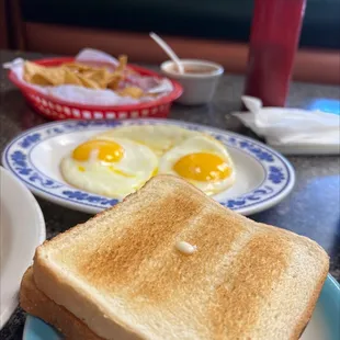 a plate of eggs and toast