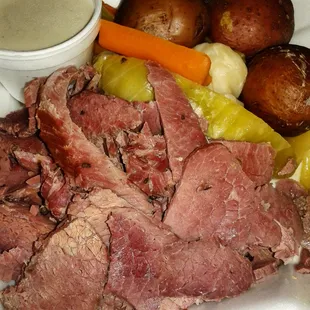 Classic Irish corned beef dinner on St Patrick&apos;s Day. Enough for two to share.