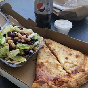 This was ONE slice of the cheese pizza that I cut in half to share. ONE SLICE.
