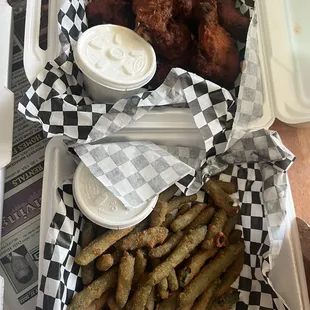 Fried Green Beans and Buffalo Wings