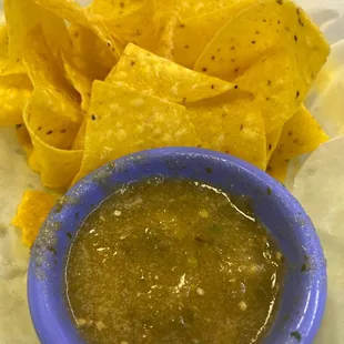 Warm salsa verde and chips