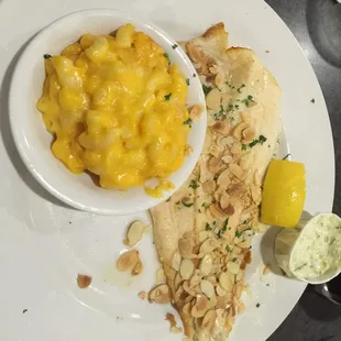 Fish almandine and mac and cheese