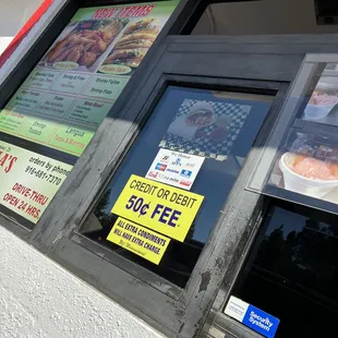 a sign in the window