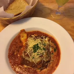 Delicious lasagna with homemade focaccia bread!