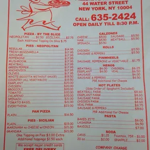 A menu from our 10/10/14 delivery.