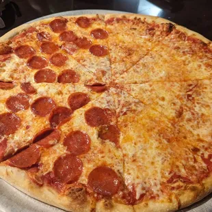 Half cheese half pepperoni pie