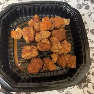 Boneless Chicken. The one in the top left we came like that, we did not bit it.