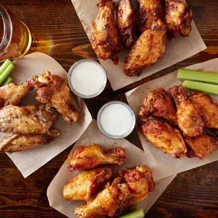 a variety of wings and dips