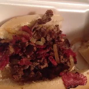 Cheese steak hoagie with pastrami