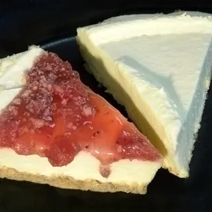 two slices of cheesecake on a plate