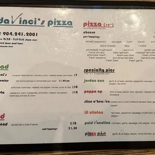 a menu on a table