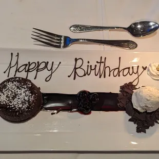 My chocolate lava cake is a delicious dessert for my birthday, thank you, Davio&apos;s