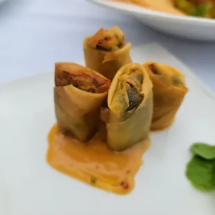 Spinach and feta spring rolls