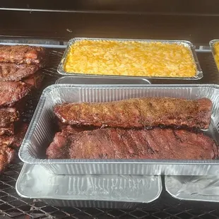 Slow cooked ribs and smoked mac and cheese