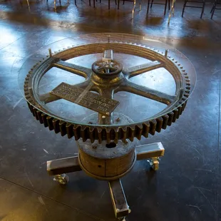 Custom gear table wedding cake Kansas City Missouri Davis Event Space historic Harrisonville Square