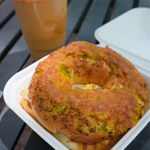 Jalapeno Cheddar Bagel sandwich with spicy sausage