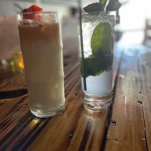 two drinks on a wooden table