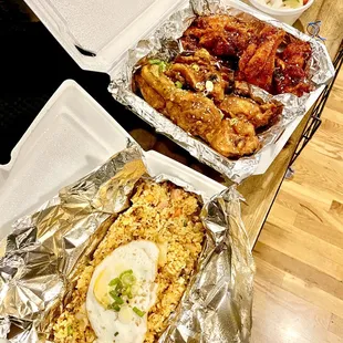 Kimchi fried rice and 1/2 galbi &amp; 1/2 spicy fried rice. Delicious!!!