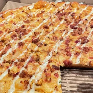 Buffalo Chicken and Bacon Pizza with Ranch Drizzle