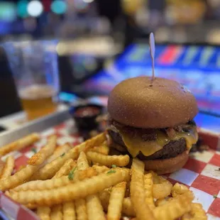 The Rottweiler burger, fries not tots!  Space Dust IPA.