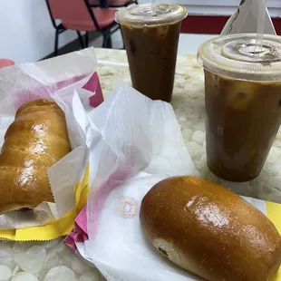 Jumbo Sausage &amp; Cheese Kolache, Sausage &amp; Cheese Kolache and Vietnamese Iced Coffees