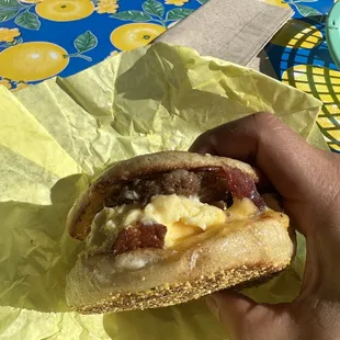 Twilight Tasty - bacon and sausage, scrambled egg and chili mayo