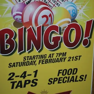 Bar Bingo every Saturday Night @7pm starting Feb 21st...