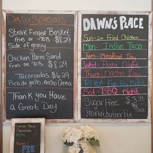 Daily specials from the blackboard
