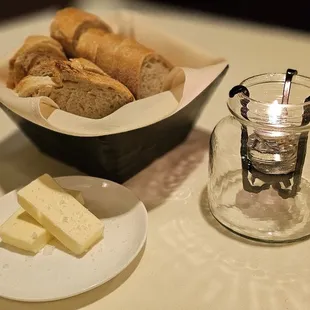 bread service with sea salt butter