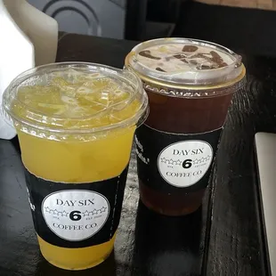 left: mango peach lemonade  right: mango tea