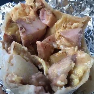 Big breakfast burrito. Bacon, Ham, beans &amp; cheese. Homestyle burrito