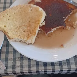 Half crunchy burnt half raw pancakes. This is what they both looked like equally.