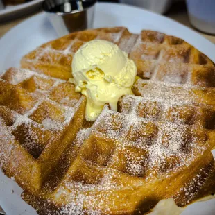 a waffle with ice cream