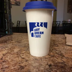 a coffee cup on a counter