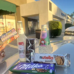 Viral chocolate bar ,Lychee drinks ,snacks
