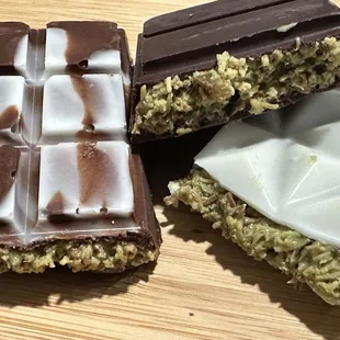 The viral Dubai Chocolate bars: Milk Chocolate, Dark Chocolate &amp; White Chocolate (3 bars for $38.97 or 1 bar for $14.99)