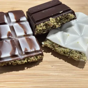 The viral Dubai Chocolate bars: Milk Chocolate, Dark Chocolate &amp; White Chocolate (3 bars for $38.97 or 1 bar for $14.99)