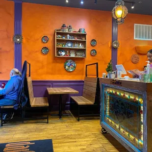 a woman sitting at a table