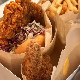 Hot Chicken dando with fries and tender