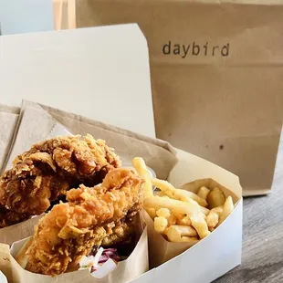 Szechuan Hot Chicken Sando with fries