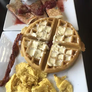 Hazel-Ana-Berry Crepes &amp; Waffle Breakfast Combo with Bacon &amp; Scrambled Eggs