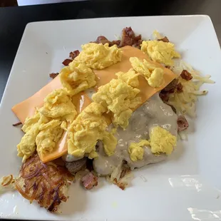 Farmers Skillet with cheese and shredded potatoes