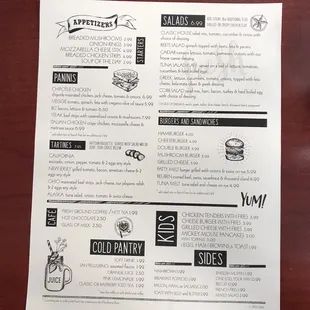 Back of the menu