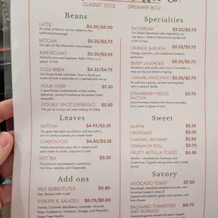 Menu as of 6/22/2024