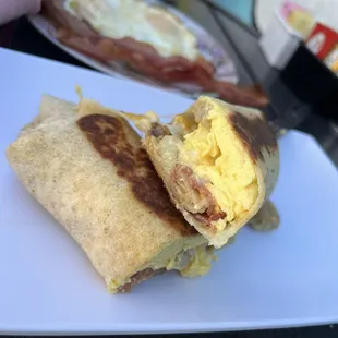Grilled Breakfast wrap- sausage bacon egg and cheese with a gluten free wrap