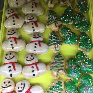 a tray of decorated cookies