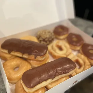 a box of chocolate covered doughnuts